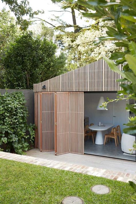 The Pool House | Briony Fitzgerald Design | Architecture & Design Pool Cabana Ideas, Simple Architecture, Backyard Cabin, Simple Pool, Pool Shed, Victorian Renovation, Recycled Brick, Pool Cabana, House Shed