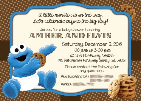 FREE Download Cookie Monster Baby Shower Invitation | Bagvania Cookie Monster Baby Shower Ideas, Baby Cookie Monster, Cookie Decorating Station, Monster Baby Showers, Cookie Monster Cake, Monster Decorations, Cookie Monster Party, Blue Frosting, Monster Craft