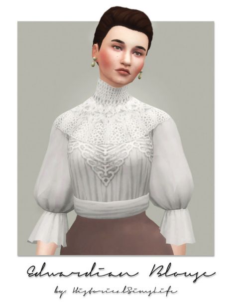 Regency Sims 4 Cc, Sims Royal, Magical Outfits, Sims 4 Decades Challenge, Victorian Shirt, Ts4 Mods, Edwardian Blouse, Die Sims 4, Sims 4 Challenges