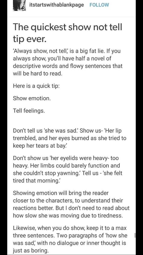 Show emotion! Tell feeling! Writing Inspiration Tips, Writing Plot, Story Writing Prompts, Writing Prompts For Kids, Picture Writing Prompts, Writing Prompts For Writers, Writing Dialogue Prompts, Creative Writing Tips, Writing Motivation