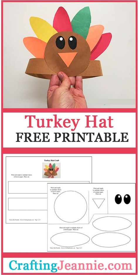 Turkey Headband Craft (Free Template) - Crafting Jeannie Crafting Jeannie Paper Turkey Hat, Turkey Hats Preschool, November Crafts Preschool Free Printable, Thanksgiving Templates Free Printable, Thanksgiving Hats For Preschoolers, Turkey Hats For Kids Crafts, Thanksgiving Hats For Kids, Thanksgiving Hats, Turkey Headband Craft