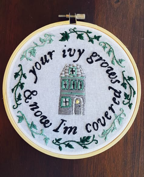 Jane Eyre Embroidery, Song Lyric Embroidery, Taylor Swift Cricket Ideas, Taylor Swift Lyric Embroidery, Ivy Embroidery Pattern, Evermore Embroidery, Taylor Swift Embroidery Ideas, Taylor Swift Cross Stitch, Ivy Embroidery