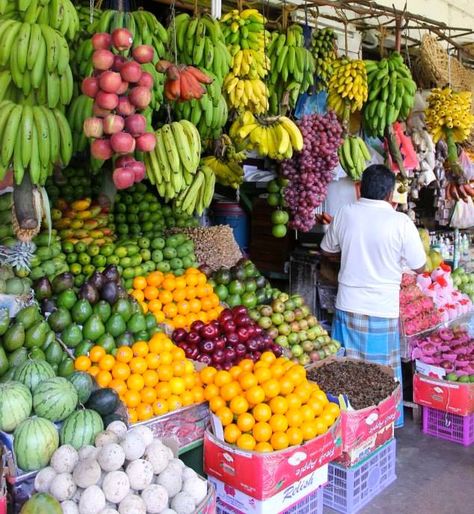 The local fruit stall, so many colours! Fruit Stall Ideas, Fruit And Veg Market, Juice Cafe, World Street Food, Fruit Stall, Fruit And Veg Shop, Variety Food, Country Garden Design, Fruit Splash