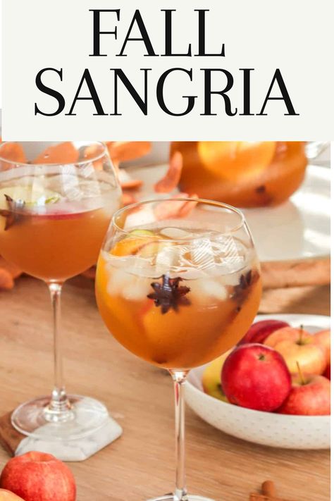 Fall sangria. Fall Sangria Apple Cider, Apple Crisp Sangria, Autumn Sangria White Wine, White Sangria Fall, Fall Sangria With Apple Cider, Large Batch Fall Drinks, Fall White Sangria Recipe, Apple Cider Sangria With Prosecco, White Wine Sangria Fall