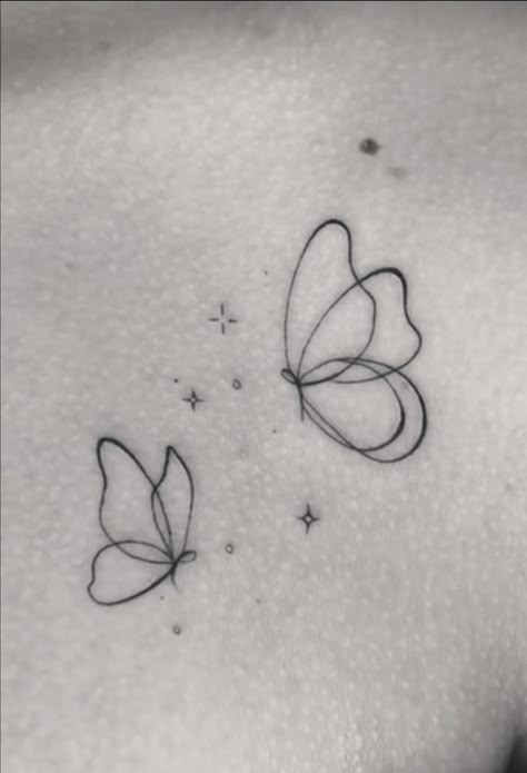 Side Tattoo Butterfly, Lil Butterfly Tattoo, Butterfly Tattoo Add On, Angel Wings And Butterfly Tattoo, Dancing Butterfly Tattoo, First Tattoo Ideas Butterfly, Meaningful Tattoos For Siblings, Butterfly Tattoo Ideas Female, Sideways Butterfly Tattoo