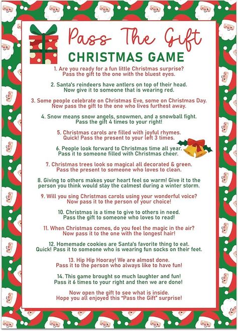 Amazon.com: OXEDP Christmas Pass The Gift Game, Fun Christmas Games, Christmas Party Game, Christmas Game for Family Party, Christmas Pass The Present -SDPG01 : Home & Kitchen Holiday Gift Games Family Christmas, Free Pass The Present Game Christmas, Christmas Games Pass The Gift, Pass The Present Game Christmas For Kids, Game Ideas For Christmas Parties, Pass The Gift Christmas Game, Gift Card Christmas Game, Pass The Gift Game Funny, Christmas Pass The Gift Game