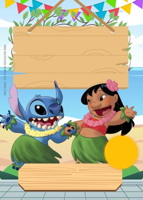 Lilo And Stitch Beach, Beach Party Birthday, Lilo And Stitch Characters, Birthday Party Invitations Free, Beach Party Invitations, Birthday Party Images, Lilo Und Stitch, Airplane Birthday Party, Luau Birthday Party