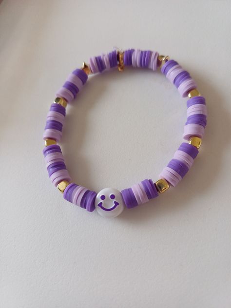 Cute Purple Bracelet Ideas, Small Beads, Cute Purple Bracelets With Colorful Beads, Purple Bracelet Ideas, Purple Bracelet Clay Beads, Purple Bracelet Preppy, Purple Clay Beads Bracelet, Beads Bracelet Ideas, Purple Clay Bead Bracelet