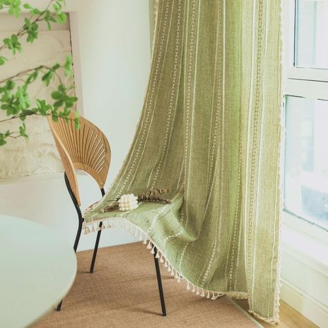 Green Curtains Living Room, Sage Green Curtains, Curtains Boho, Bohemian Curtains, Home Boho, Striped Curtains, Farmhouse Curtains, Farmhouse Vintage, French Country Farmhouse