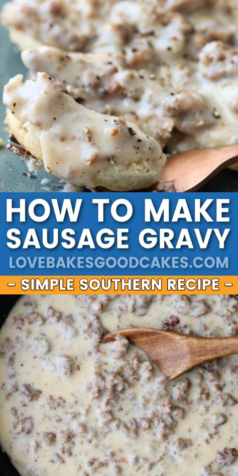 This Sausage Gravy recipe is a Southern breakfast classic! Let me show you how easy it is to make from scratch! White Sausage Gravy, Easy Sausage Gravy, Breakfast Gravy, Gravy And Biscuits, Homemade Sausage Gravy, Make Sausage, Sausage Gravy And Biscuits, Sausage Gravy Recipe, Breakfast Sausage Recipes