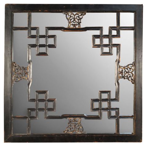 From the Shanxi Province, China, comes this early 20th century Chinese Mirror  (circa 1900) Chinese Mirror, Dark Zodiac, Chinese Lattice, Lattice Window, Chinoiserie Interior, Chinese Interior Design, Chinese Butterfly, Chinese Deco, Chinese Window