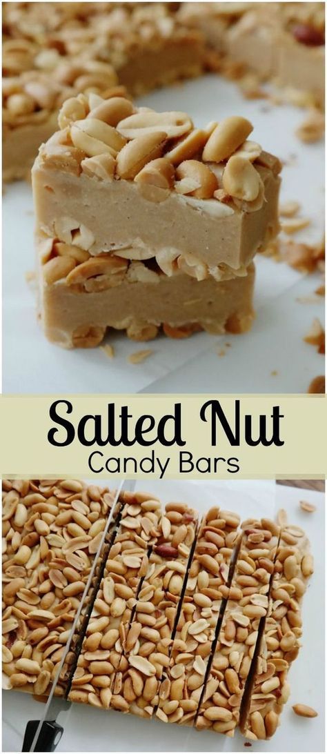 Salted Nut Candy Bars-you'll love the sweet, salty combination of these candy bars, just a few ingredients, no-bake and they make a great gift for the holidays! Kalarabi Recipes, Coconut Dessert, Salted Nuts, Brownie Desserts, Candy Recipes Homemade, Homemade Candies, Candy Desserts, Candy Bars, Yummy Sweets