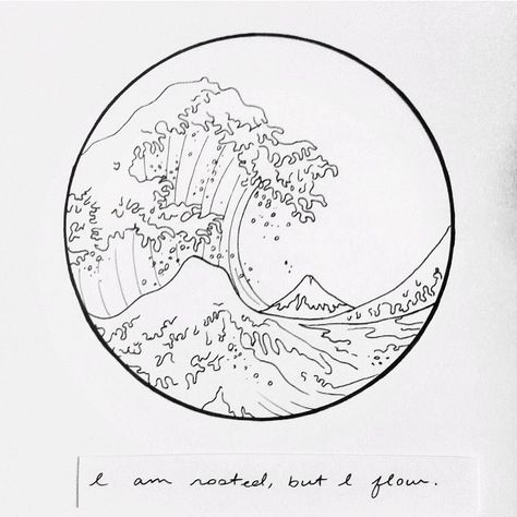 Elliana Esquivel, Hokusai Great Wave, Linework Tattoo, Wave Drawing, Illustration Journal, Ocean Tattoos, Waves Ocean, Tattoo Simple, Simple Quotes