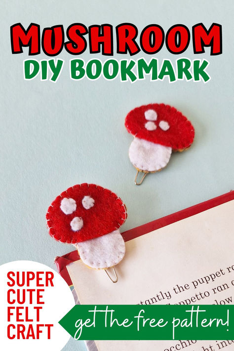 Felt bookmarks are a great craft for tweens, teens, and even adults to make! These adorable felt mushroom bookmarks are perfect for marking the place in your favorite book. Easy sewing craft. Felt sewing craft with free template. Mushroom Gifts Ideas, Diy Felt Bookmarks, Felt Book Marks, Kawaii Felt, Recycle Crafts Diy, Paperclip Bookmarks, Felt Mushroom, Felt Bookmark, Mushroom Crafts