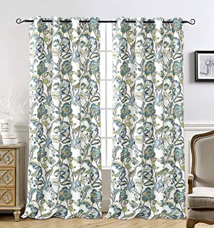 DriftAway Layla Classic America Style Floral Leaves Room Darkening Window Curtain Grommet 2 Panels 52 Inch by 63 Inch Teal Gray Teal Curtains, Floral Room, Floral Leaves, Curtain Texture, Darkening Curtains, Thermal Curtains, Room Darkening Curtains, Window Drapes, Colorful Curtains