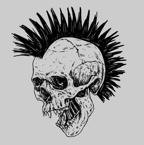 Skull With Mohawk, Punk Art Drawings, Punk Poster Design, Mohawk Tattoo, Punk Illustration, Punk Mohawk, Skull Tattoo Designs, Mohawk Hair, Punk Drawing