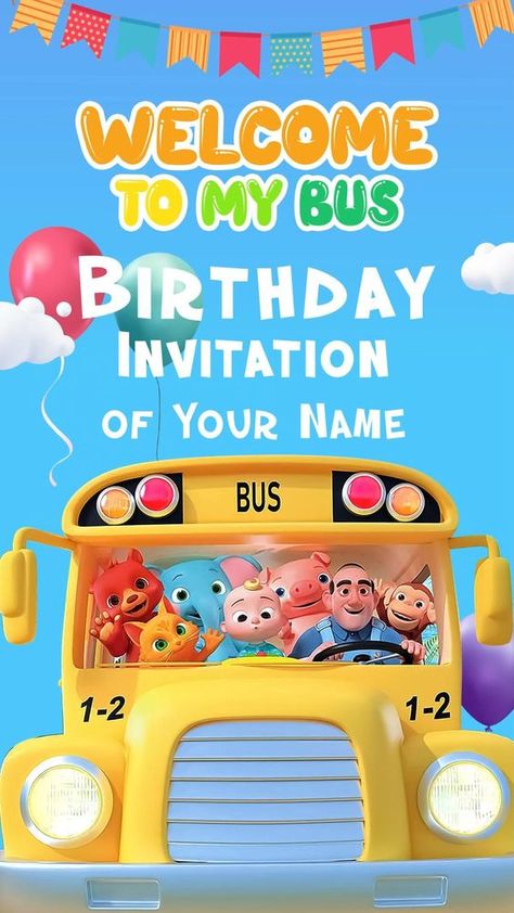 2 Birthday Invitations, Wheel On The Bus, Bday Invitation Card, Kids Birthday Invitation Card, Baby Birthday Invitation Card, First Birthday Invitation Cards, Create Birthday Invitations, Make Birthday Invitations, Digital Invitations Birthday