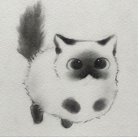 Cute Animal Eyes Drawing, Cats Drawing Sketches, Fluffy Cat Drawing, Cute Art Cartoon, Cat Drawing Ideas, Sketchbook Aesthetic, Simple Cat Drawing, Cute Monsters Drawings, Vampire Cat