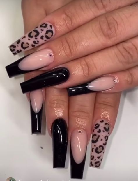 Black Nails Animal Print, Black French Nails, Blue Ombre Nails, Cheetah Print Nails, Leopard Print Nails, Glamour Nails, Leopard Nails, Cute Gel Nails, I Love Nails