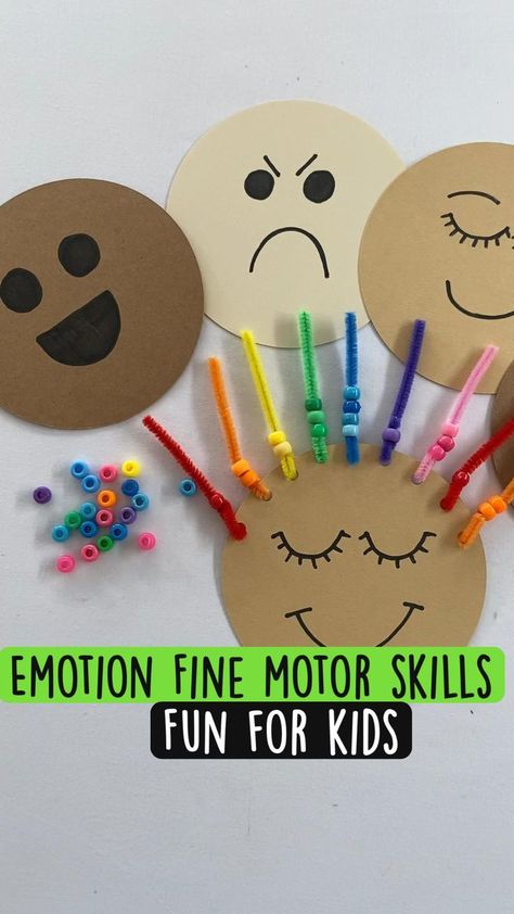 The best and most easy way to talk about emotions with kids and practise fine motor skills. | Preschool crafts, Preschool art, Toddler crafts Aba Therapy Arts And Crafts, Preschool Sun Art Activities, Emotional Literacy Activities Preschool, Emotion Crafts For Preschoolers, Emotions Arts And Crafts, Fine Motor Activities For Kindergartners, Emotion Lessons For Preschool, Emotion Activities For Preschool Crafts, Pre K Emotions Activities