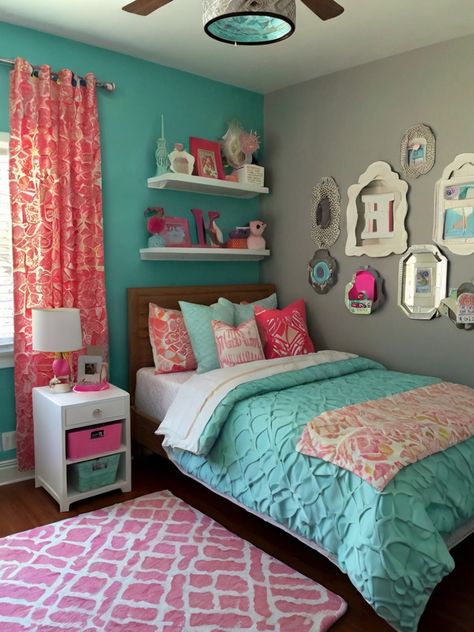 16 Stylish Tween Girl Bedroom Ideas: Cool Makeover - Homezillo Preteen Bedrooms Girl, Teal And Purple Bedroom For Girls Kids, Turquoise Teen Room, Girls Teal Bedroom Ideas, Teal Girls Bedroom, Girls Loft Bedroom, Girl Room Toddler, Girls Bedroom Teal, Teal And Pink Bedroom