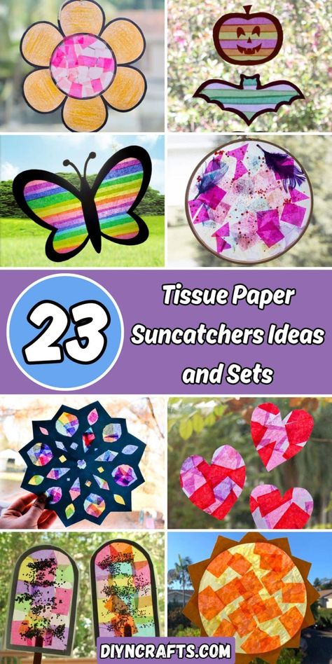 23 Tissue Paper Suncatchers Ideas and Sets Preschool Suncatcher Craft, Suncatcher Crafts For Kids, Homemade Suncatchers, Kids Sun Catcher Craft, Tissue Paper Sun Catcher, Kids Suncatcher Craft, Glue Sun Catcher Craft, Toddler Suncatcher Craft, Suncatchers For Kids