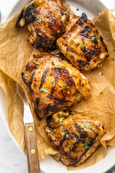 Our Favorite Grilled Chicken Thighs (Easy Marinade) Grilled Chicken Thigh Marinade, Chicken Thigh Grill Recipes, Grilled Chicken Thighs Marinade, Grill Chicken Thighs, Thigh Marinade, Tasty Grilled Chicken Recipes, How To Grill Chicken, Chicken Thigh Marinade, Grill Chicken