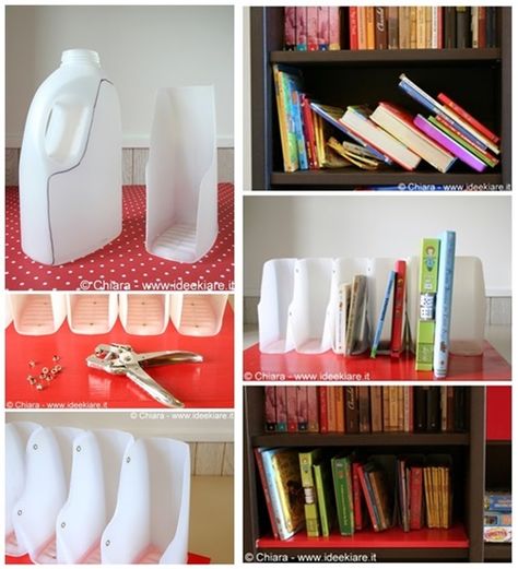 DIY Book Organizer from Recycled Plastic Bottles Diy Books Organizer, Recycler Diy, Reuse Plastic Bottles, Diy Plastic Bottle, Diy Upcycling, Plastic Bottle Crafts, Recycled Projects, Diy Recycle, Old Bottles