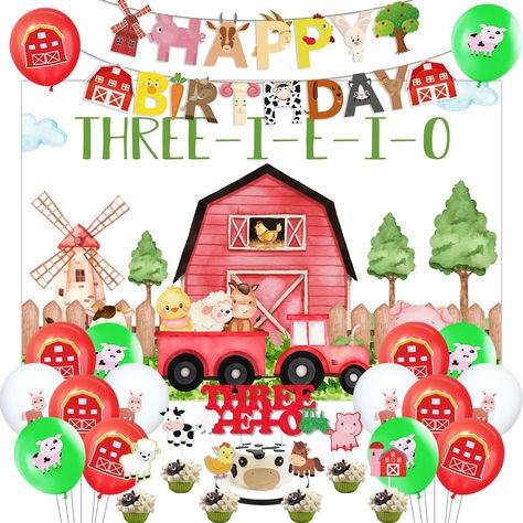 PRICES MAY VARY. Package Includes: The farm 3rd birthday decorations include 15 x latex balloons 12 inches, 1 x farm animal happy birthday banner, 1 x three-i-e-i-o backdrop 3 x 5 ft, 1 x three-i-e-i-o cake topper, 12pcs farm animal cupcake toppers, one pack can meet your various needs for farm 3rd birthday party Three-i-e-i-o Backdrop: This three-i-e-i-o backdrop is printed clear, vibrant and high resolution. The size of this backdrop is 3 x 5 ft, and it is made of lightweight, and durable viny 3rd Birthday Cow Theme, Three I E I O Birthday Party, E-i-e-i-o Party, Three Year Old Birthday Party Ideas, Three Ieio Theme, Twin 3rd Birthday Ideas, Three Eieio Birthday, 3rd Birthday Theme Ideas Girl, Three Year Old Birthday Themes