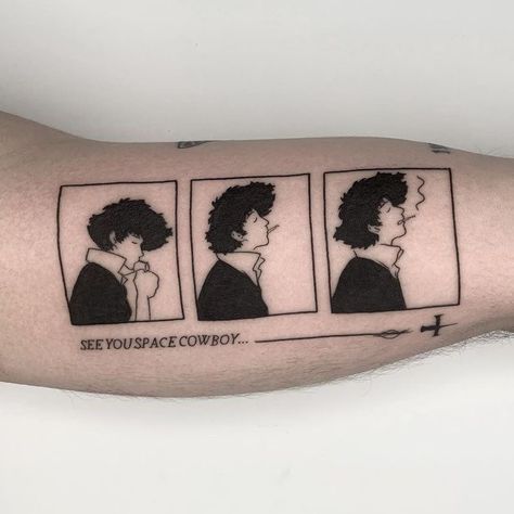 Cowboy Bebop Tattoo, Bebop Cowboy, See Tattoo, See You Space Cowboy, Sick Tattoo, Manga Tattoo, Jewelry Tattoos, Permanent Jewelry, Space Cowboy