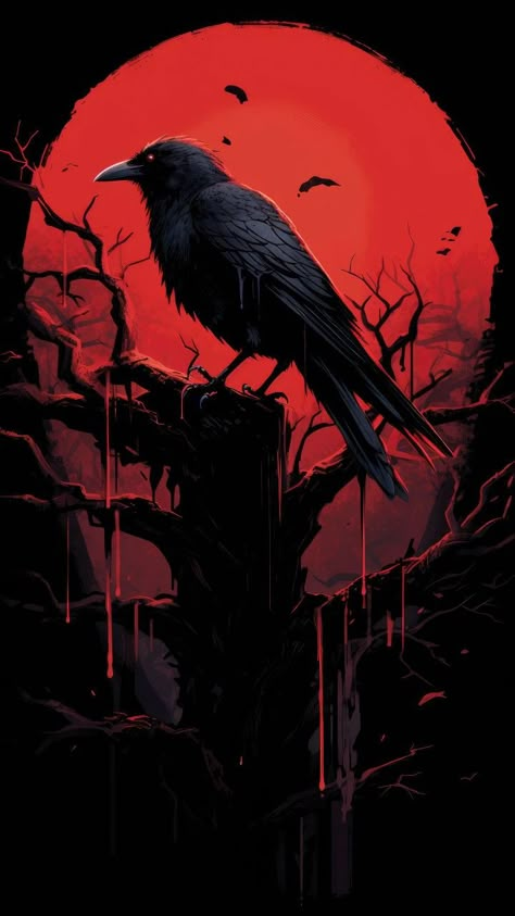 Raven Photography, Patriotic Wallpaper, Red Crow, Red Raven, Crow Art, Gothic Wallpaper, Inspirational Illustration, Raven Art, Flyer And Poster Design