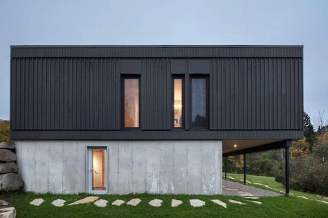 La Barque lake house by ACDF overlooks Quebec countryside Quebec Countryside, House Cladding, Casa Container, Granny Flat, Exterior Cladding, Bathroom Designs, Facade House, Architecture Firm, Residential Architecture