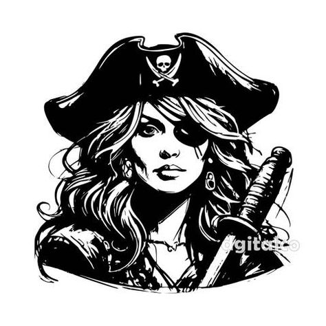 Get this iconic vector illustration of a pirate woman with hat and eye patch, perfect for a variety of creative projects! This bundle includes optimi... Pirate Hat Tattoo, Pirate Women, Pirate Illustration, High Af, Woman With Hat, Girl Pirates, Ring Lamp, Hat Vector, Flag Tattoo