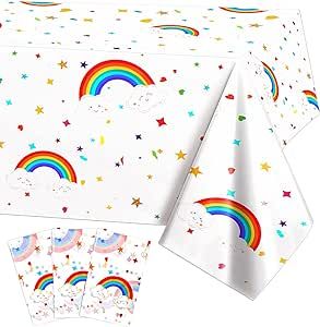 PHOGARY 3 Pieces Rainbow Tablecloths, Plastic Rainbow Table Covers Rainbow Clouds Tablecloth Colorful Disposable Rectangular Table Cover for Rainbow Birthday Party Decorations Rainbow Tablecloth, Rainbow Birthday Party Decorations, Rainbow Party Supplies, Birthday Party Table Decorations, Carnival Decorations, Rainbow Clouds, Waterproof Tablecloth, Carnival Birthday Parties, Rainbow Birthday Party