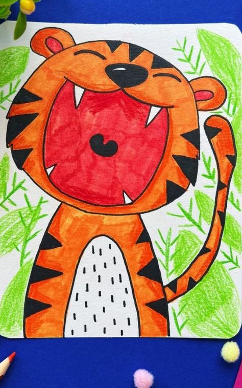 Fourth Grade Art, 1st Grade Art, Kids Canvas Art, Easy Art For Kids, Kindergarten Art Projects, Drawing Lessons For Kids, Kids Art Class, Easy Drawings For Kids