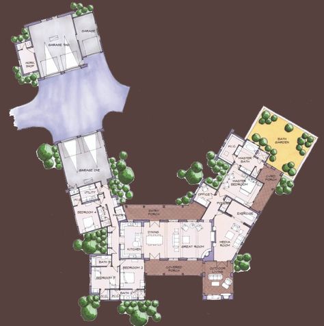 Hill House Blueprint, Sprawling Ranch Floor Plan, Country Floor Plans, One Story Homes, Beach House Interior, House Drawing, Eco Friendly House, Modern House Plans, Home Design Plans