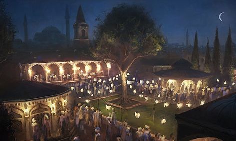 Constantinople Topkapi Palace Night Party Assassin's Creed Revelations, City Party, Assassins Creed Series, Truck Festival, Medieval Party, Topkapi Palace, Party Characters, Story Drawing, Concept Art World