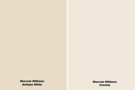 Sherwin Williams Antique White is a warm, creamy paint color that's perfect for a more traditional home. Is it the right paint color for you? Read this paint color review to find out! Creamy Satin Sherwin Williams, Cream Paint For Bedroom, White Cream Walls, Cream Color Swatch, Cream Sherwin Williams Paint, Cream White Paint Colors, Butter Paint Color, Off White Wall Color, Warm White Paint Colors Sherwin Williams