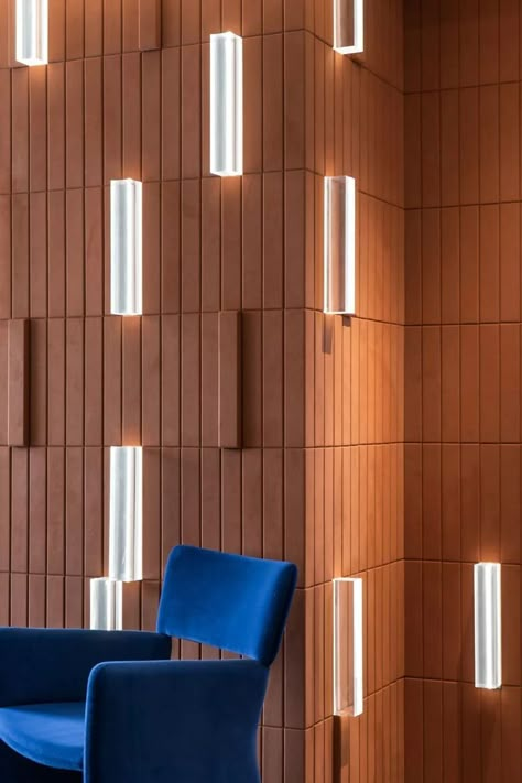 Wall Detail, Elevator Lobby, Wall Feature, Lobby Design, Lighting Design Interior, Wall Finishes, Commercial Interior Design, Commercial Space, Wall Cladding