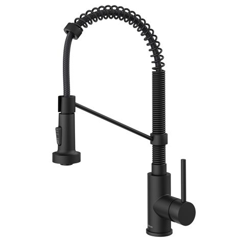 18 in. Commercial Style Pull-Down Kitchen Faucet in Matte Black Commercial Kitchen Faucet, Black Kitchen Faucet, Kitchen Faucet With Sprayer, Black Faucet, Pull Out Kitchen Faucet, Single Handle Kitchen Faucet, Faucet Handles, Kitchen Faucets, Black Kitchen