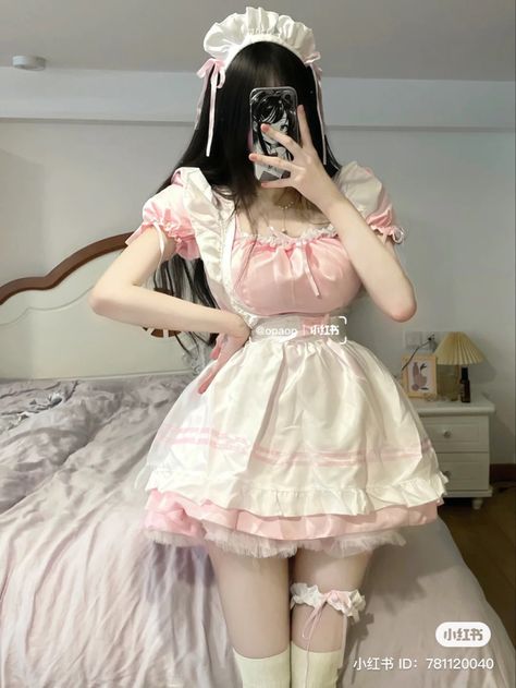 Maid Outfit Aesthetic, Pink Maid Dress, Pink Maid Outfit, Pink Clothes, Clothes Items, Maid Service, Maid Outfit, Maid Dress, Pink Outfits