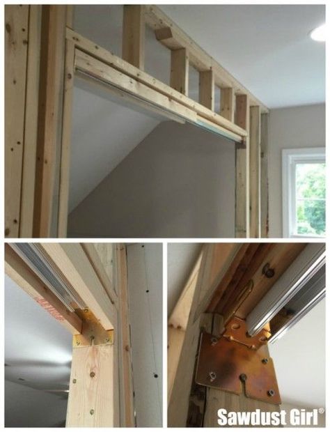 How to install a pocket door frame ~ https://sawdustgirl.com How To Build A Pocket Door Frame, Door Frame Decoration Ideas, How To Install A Pocket Door, Pocket Door Installation, Pocket Door Frame, Girl Bathroom, Sawdust Girl, Pocket Door, Diy Home Repair