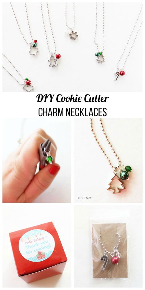 Cookie Cutter Charm Necklace. DIY your own cookie cutter charm necklaces as cookie exchange party favors. It is an easy jewelry project to make. Cookie Exchange Party Favors, Charm Necklace Diy, Christmas Jewelry Diy, Cookie Exchange Party, Good Luck Necklace, Evil Eye Necklace Gold, Easy Jewelry, Christmas Necklace, Easy Diy Jewelry