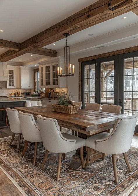 Barndominium Interior, Dining Room Accent Wall, Dining Room Accents, Preppy Kitchen, Modern Farmhouse Dining, Rustic Dining Room, Farmhouse Dining Room, Country Farmhouse Decor, Farmhouse Dining