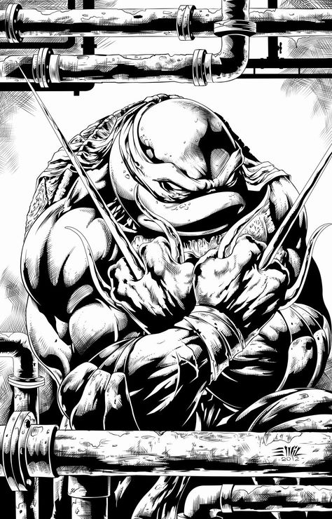 TMNT: Raphael by Emil Cabaltierra: pencils & Jason Bland: inks Tmnt Flash Tattoo, Tmnt Raphael Tattoo, Tmnt Tattoo Designs, Ninja Turtle Tattoos Ideas, Shredder Tmnt Tattoo, Ninja Turtles Black And White, Tmnt Black And White, Raphael Ninja Turtle Drawing, Tmnt Drawings