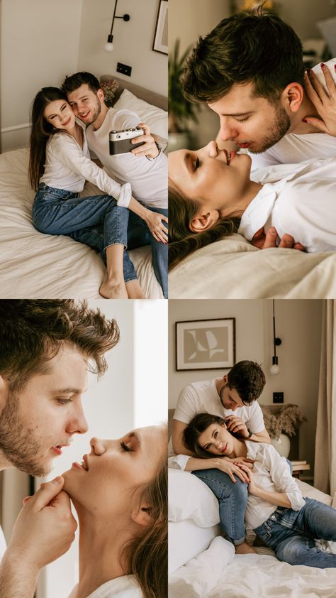 Couple Photoshoot In Bedroom, Couple Poses In Room, Pre Wedding Em Casa, Indoor Couple Photoshoot Ideas, Indoor Couple Shoot, Couple Photography Poses At Home, Shooting Couple, Couple Pregnancy Photoshoot, Pre Wedding Photoshoot Outfit