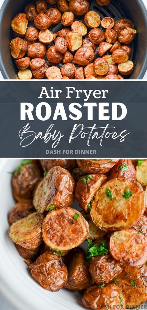 Air Fryer Baby Potatoes, Air Fryer Potatoes, Baby Potato Recipes, Roasted Baby Potatoes, Easy Air Fryer, Roast Potatoes, Air Fryer Healthy, Baby Potatoes, Potatoes Recipe