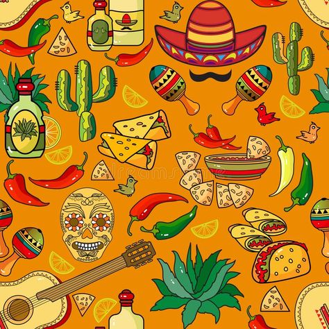 Mexican Designs Pattern, Mexican Design Pattern, Mexican Food Art, Mexican Illustration, Mexico Pattern, Mexican Cactus, Mexican Sombrero, Cactus Vector, Mexican Pattern