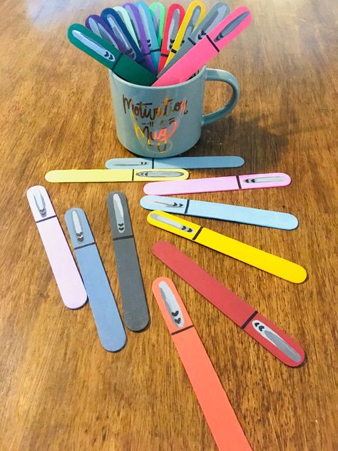 Teacher Popsicle Sticks, Name Popsicle Sticks Classroom, Name Picker Classroom, Student Name Sticks, Flip Sticks Classroom, Name Sticks For Classroom, Popsicle Stick Names Classroom, Classroom Name Sticks, Equity Sticks