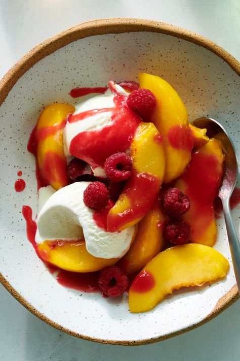 Not-So-Classic Peach Melba Recipe - NYT Cooking Peach Melba Recipe, Best Vanilla Ice Cream, Peach Melba, Lemon Ice Cream, Raspberry Sauce, Elegant Desserts, Peach Slices, Nyt Cooking, Chicken Stew